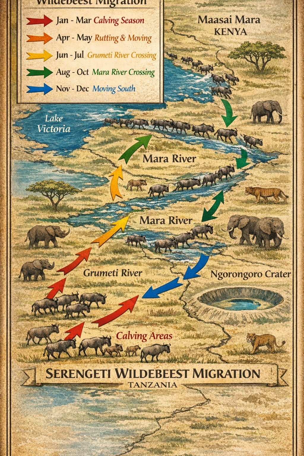 Serengeti wildebeest migration map